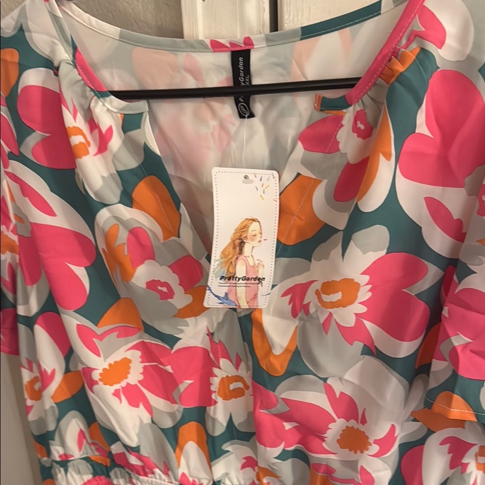 Pretty Garden Floral Print Dress - Pink, Orange, Green
